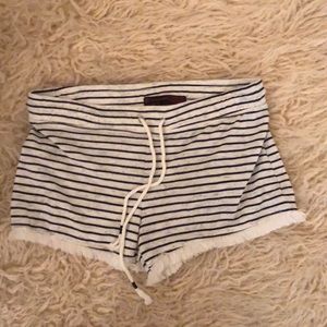 Black and white drawstring cotton shorts